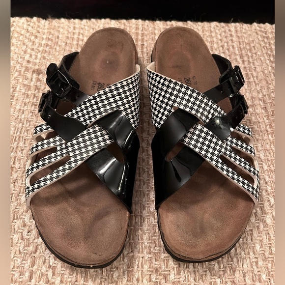Birkenstock Tatami Houndstooth Sandals Women Sz 9 Strappy Slide On Boho Buckle - Picture 4 of 10